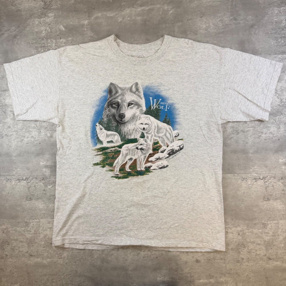 Vintage‎ Murina White Wolf Graphic T-Shirt XL Gray Made in USA 90s Single Stitch
